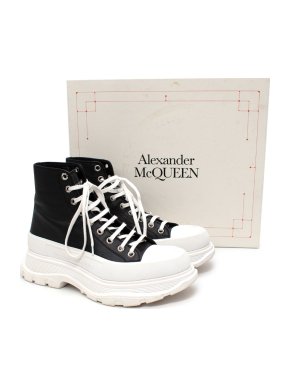 Alexander McQueen Slick Black Leather Platform Sole Sneakers