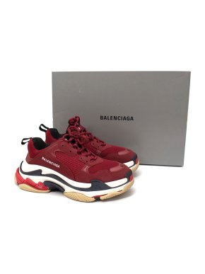 Balenciaga Burgundy Triple S  Faux-Leather & Mesh Sneakers
