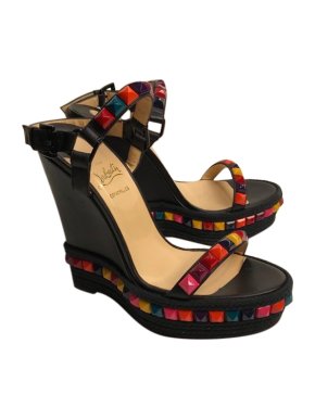 Christian Louboutin Black Studded Leather Wedge Sandals