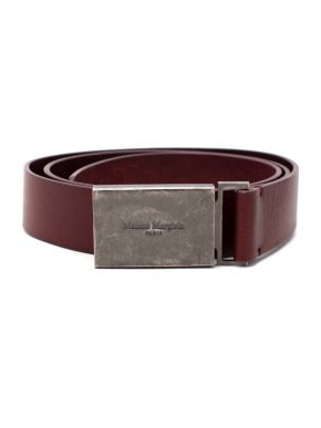 Maison Margiela Dark Plum Leather Belt with Burnished Buckle