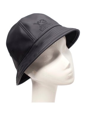 Y-3 Black Faux-Leather Embroidered Bucket Hat