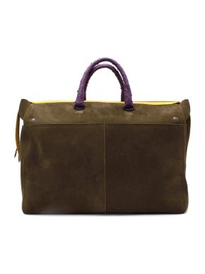 Bottega Veneta Khaki Suede Ostrich Trimmed Weekender