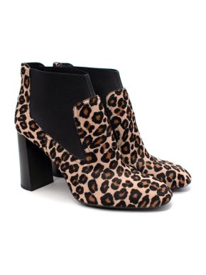Tod's Leopard Print Calf Hair Heeled Ankled Boots