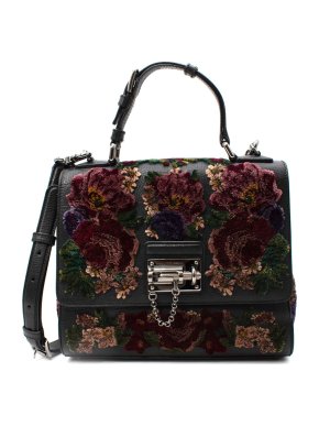 Dolce & Gabbana Monica Floral Velvet Black Leather Bag