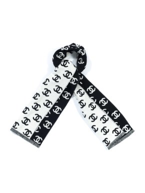 Chanel Black & White CC Cashmere, Wool & Silk Scarf