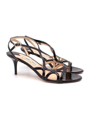 Jimmy Choo Black Patent Leather Lattice Effect Heeled Sandals