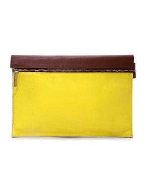 Victoria Beckham Yellow & Brown Grained Leather Zip Pouch