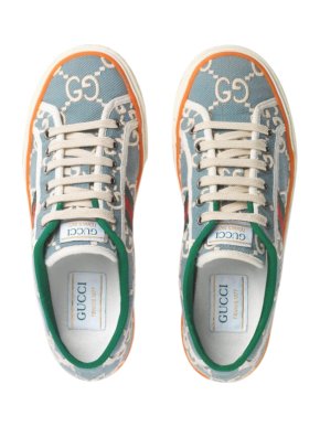 Gucci Tennis 1977 sneaker in light blue/ivory GG stretch cotton