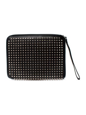 Christian Louboutin Black Leather Studded Zip Around iPad Case