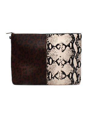 Newbark Large Animal Print Patchwork Pony Hair Pouch