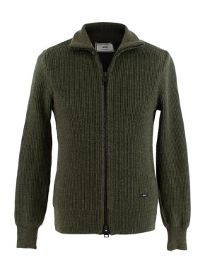 Ami Dark Green Zip-Front Knitted Sweater