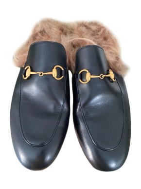 Gucci Black Fur Lined Princetown Slippers