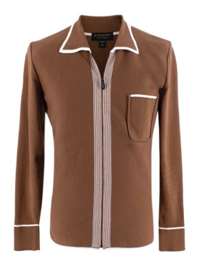Burberry Brown Knitted Zip-Front Long Sleeve Polo