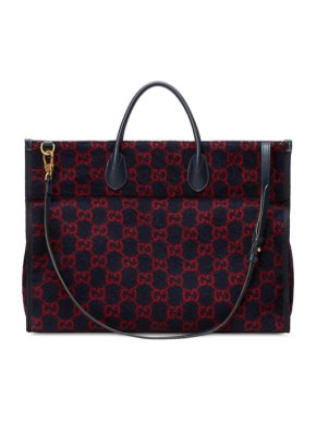 Gucci Red/Navy GG Monogram Wool Tote