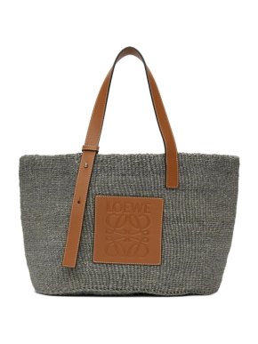 Loewe x Paulas Ibiza Grey Sisal Leather Trimmed Basket Tote