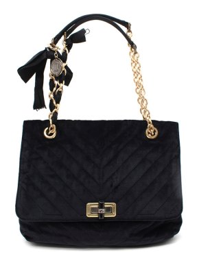 Lanvin Black Happy Quilted Velvet Chain Strap Bag