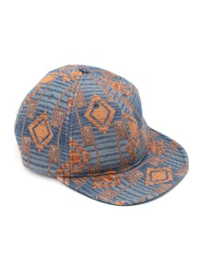 Ralph Lauren Double RL Blue & Copper Geometric Pattern Cotton Cap