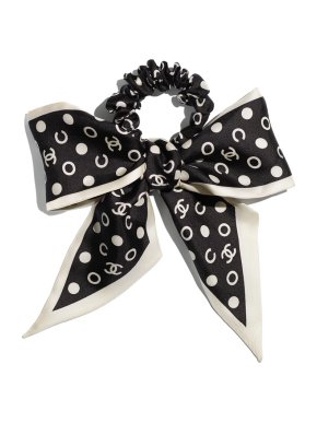 Chanel Black & Ivory Coco Spots Twilly & Hair Scrunchie