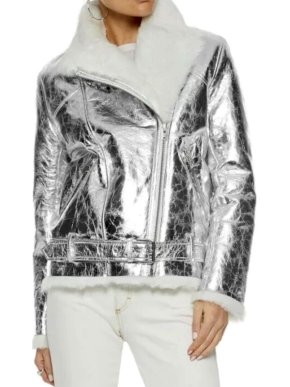IRO Mantaa Metallic Cracked-Leather Shearling Jacket