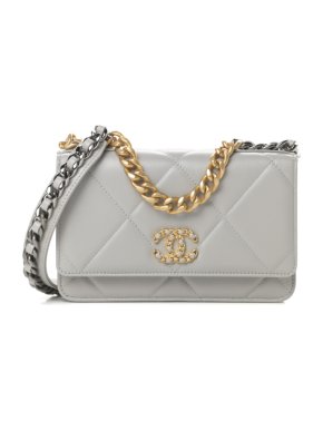 Chanel 19 Grey Quilted Leather Wallet on Chain