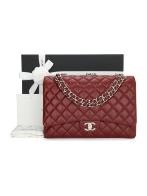 Chanel Caviar Leather Burgundy Maxi Double Flap