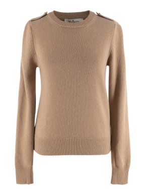 Mulberry Camel Cashmere-Blend Jumper with Gold-Tone Button Shoulder
