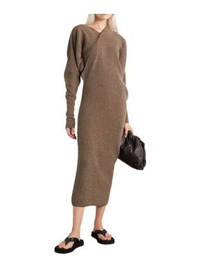 LVIR Unbalanced Light Brown Asymmetric Ribbed Knit Dress
