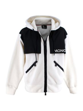 Moncler Grenoble Ivory Fleece Hooded Zip Through Jacket