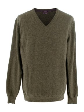 Asprey Dark Green Cashmere V-Neck Jumper