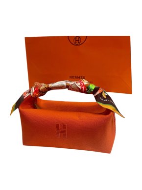 Hermes Orange Feu Bride a Brac Travel Pouch PM with matching Twilly