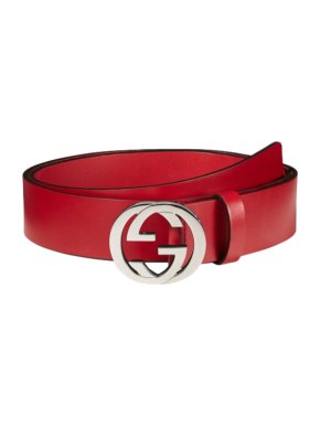 Gucci Red Leather Belt With Interlocking G Buckle - Size 90