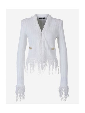Balmain White Fringed Cotton Jacket