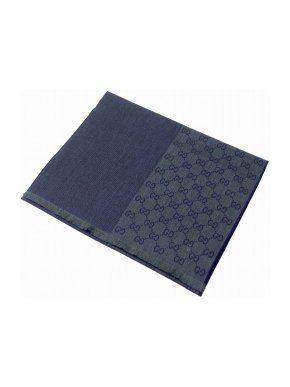Gucci Navy Lurex Woven GG Wool & Silk Scarf