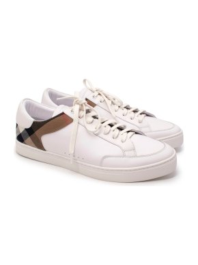 Burberry White Leather & House Check Canvas Trainers
