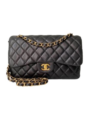 Chanel Black Quilted Lambskin Jumbo Double Flap