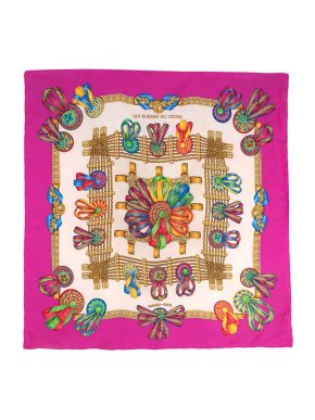 Hermes Les Rubans Du Cheval Fuchsia Twill Silk Scarf 90