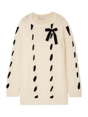 RED Valentino Cream Cable Knit Bow Detail Jumper