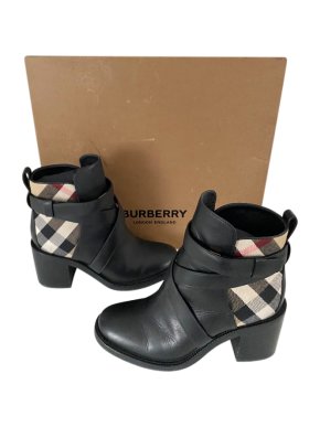 Burberry House Check Pryle Black Leather Ankle Boots