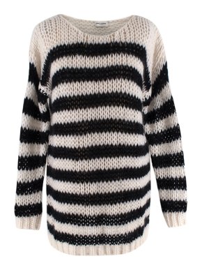 Saint Laurent Black & White Open Knit Mohair-Blend Jumper