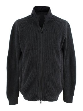 Moncler Charcoal Grey Ribbed Zip-Through Knit with Nylon Collar