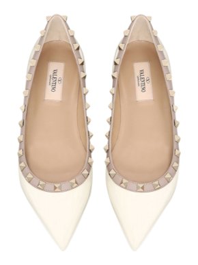 Valentino Patent Cream & Poudre Rockstud Ballerinas