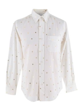 Sasquatchfabrix. White Cotton Poplin Gold-Tone Dragon Print Shirt