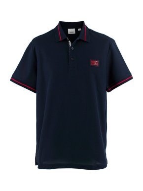 Burberry Grenford Navy Cotton Pique Red Trim Polo