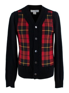 Comme Des Garcons Shirt Black Wool & Tartan Cardigan