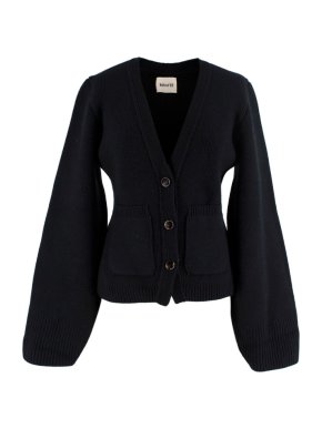 Khaite Scarlet Black Flared-Sleeve Cashmere-Blend Cardigan