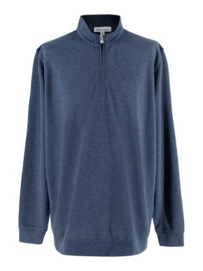 Peter Millar Navy Marl Cotton Blend Quarter Zip Pullover