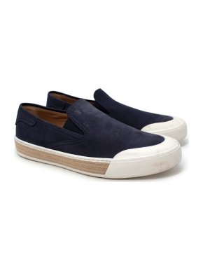 Tod's Navy Suede Woven Trim Sole Slip On Trainers