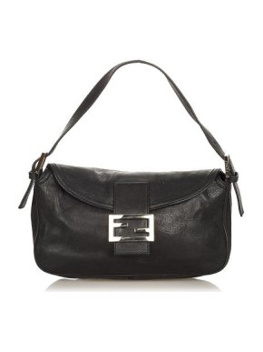 Fendi Black Leather Baguette Shoulder Bag