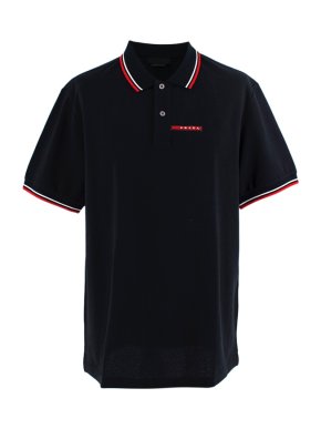 Prada Black Cotton Pique Contrast Trim Polo Shirt
