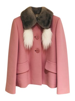 Miu Miu Mink & Fox Fur Trimmed Virgin Wool Pink Coat